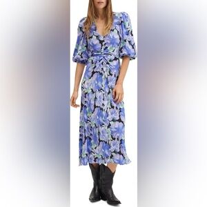 Floral Print Balloon Sleeve Midi Dress